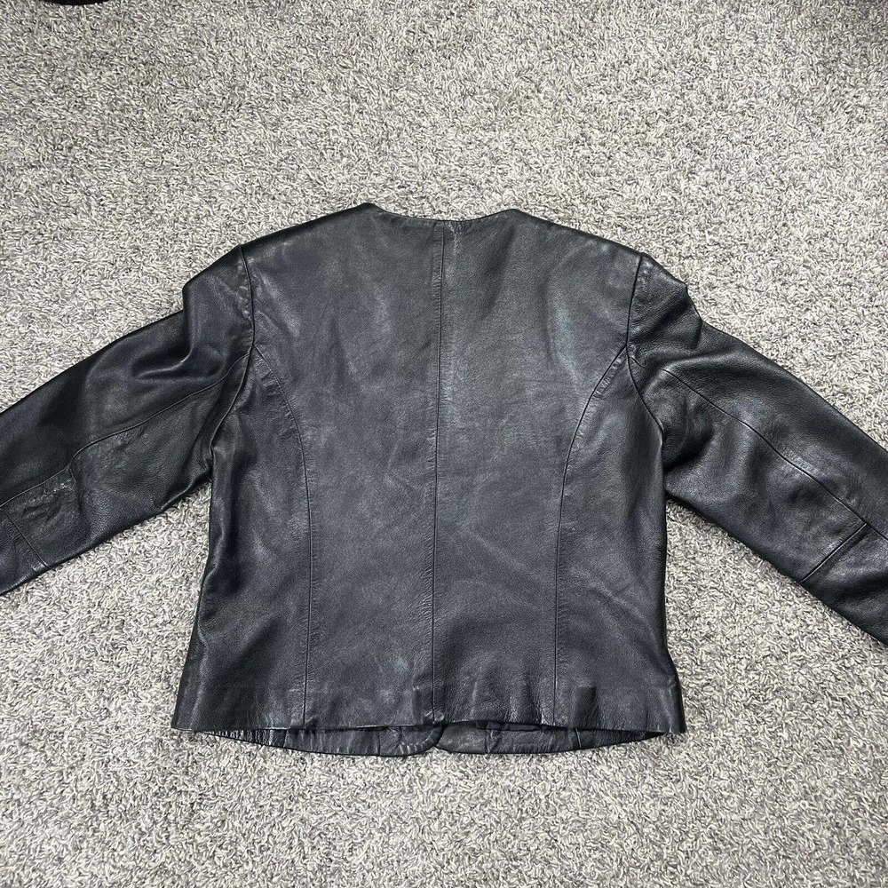 Pendleton Leather Jacket Black Button V Neck Size… - image 6